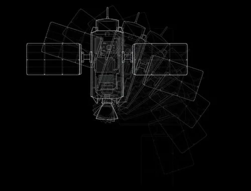Satellite drawing tumbling in zero gravity